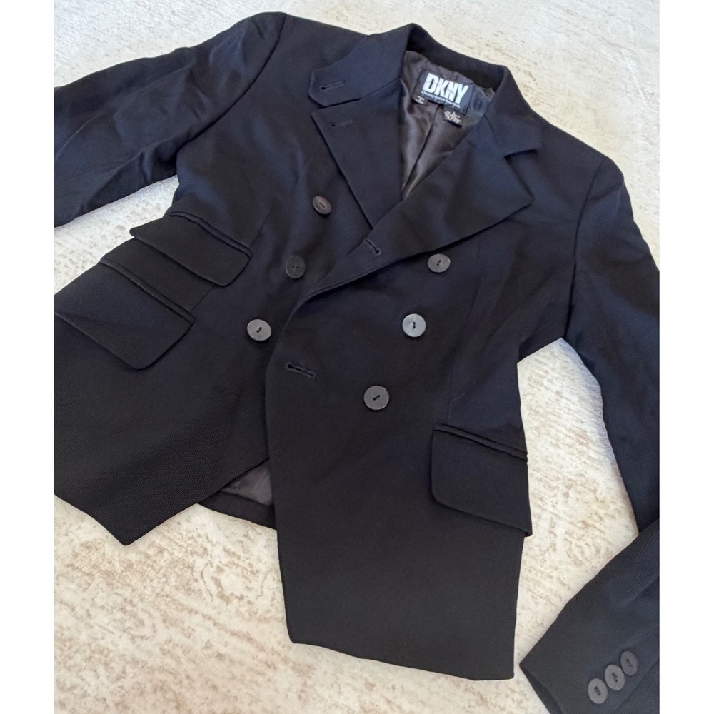 DKNY Donna Karan New York Womens Black Wool Blend Double Breasted Blazer Size 2 - Picture 8 of 16